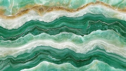 Fototapeta premium A close-up view of green and white banded mineral, with intricate wavy patterns and hints of brown.