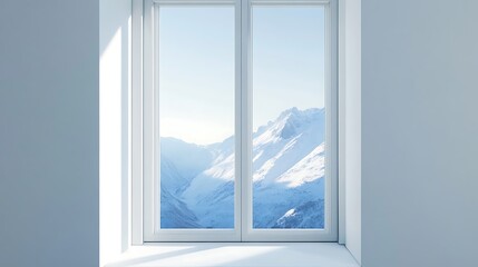 Obraz premium Window View of Snowy Mountains / 窓越しに見える雪山
