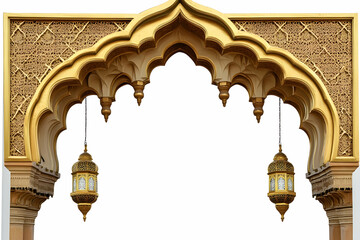 Ornate golden arches with hanging lanterns