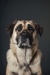 Obraz premium Anatolian Shepherd dog on minimalistic colorful background with Copy Space. Perfect for banners, veterinary ads, pet food promotions, and minimalist designs.