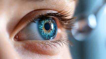 Close-up blue eye, detailed iris, vision test
