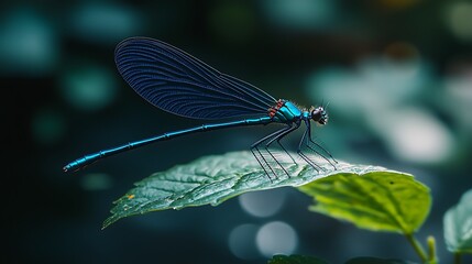 Dragonfly on Leaf, Lush Forest