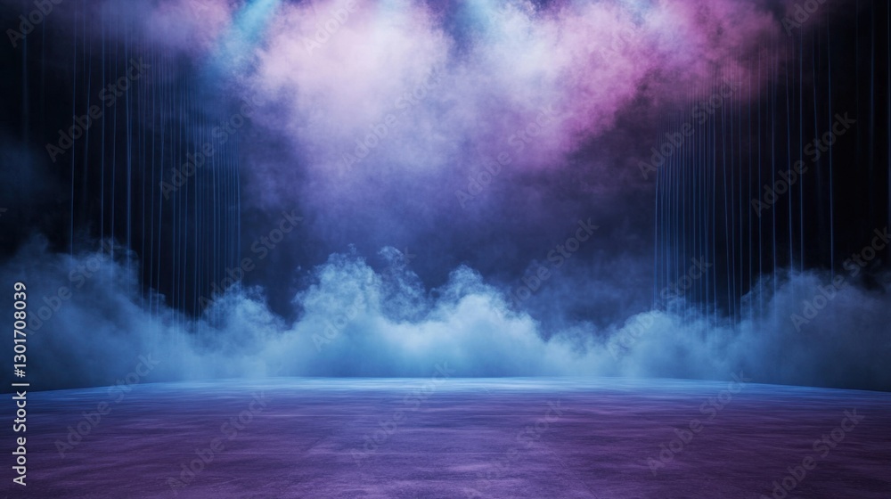 Poster mystical stage with ethereal smoke and light creating a surreal and atmospheric experience