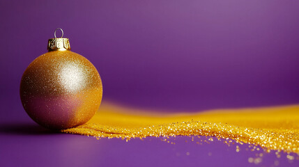 The golden glitter of a Christmas ornament dissolves into a yellow stream, flowing over a purple edge, capturing the essence of holiday cheer and the passage of time.