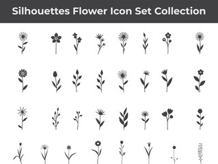A set of simple black Flower silhouette design icons vector logo illustrations for design elements isolated on white background