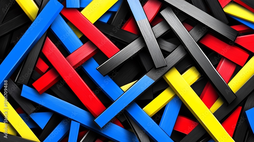 Poster colorful interlocking strips create a dynamic and vibrant abstract design