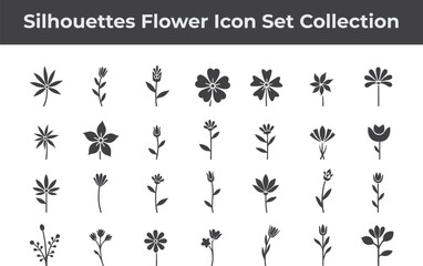 A set of simple black Flower silhouette design icons vector logo illustrations isolated on white background