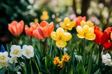 Obraz premium A Colorful Spring Garden of Tulips