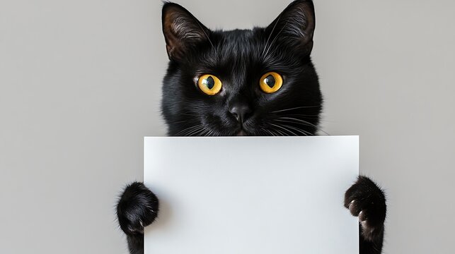 Black Cat Holding White Board Front / 正面で白いボードを持つ黒猫