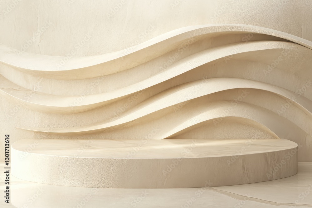 Aufkleber a minimalist cream podium with flowing abstract wave backdrop for product display and presentation s