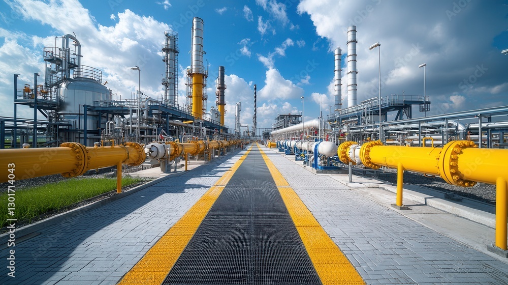 Aufkleber aerial view of a large gas processing facility showcasing its intricate network of pipelines storage