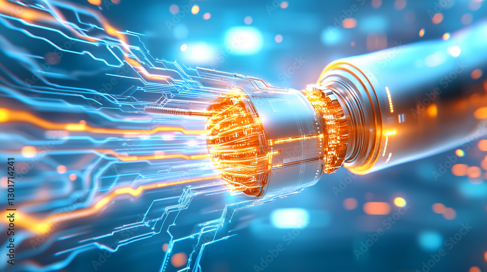 Poster a dynamic energy core releases brilliant streams of light, illuminating a digital space filled with 