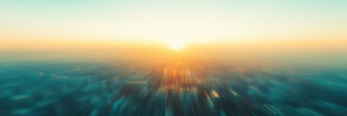 Abstract aerial view of sunrise over city with blurred motion effect for background use