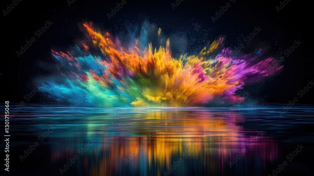 Poster vibrant and dynamic explosion of fine colored powder particles captured in high speed motion creatin