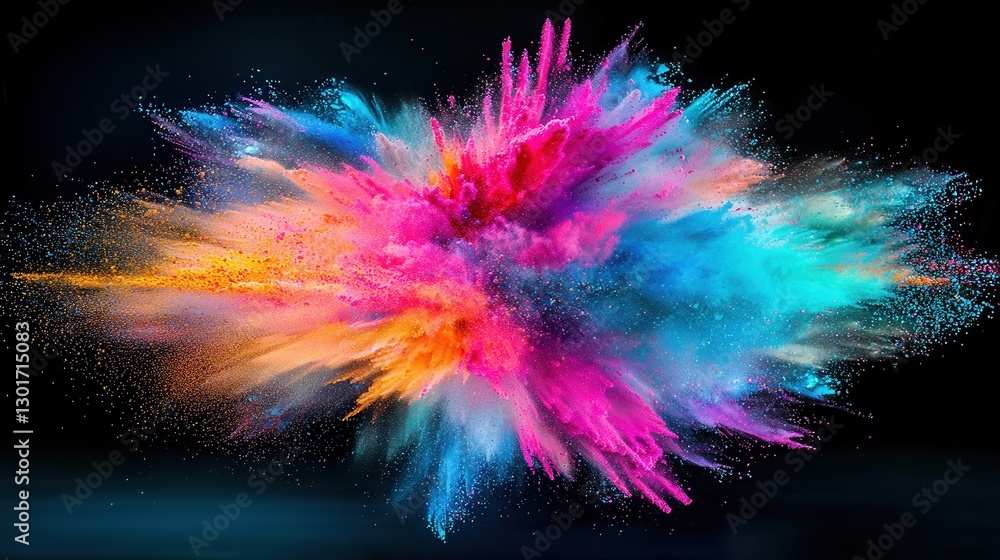 Poster high speed burst of fine colored powder particles creating a mesmerizing explosion of vibrant colors