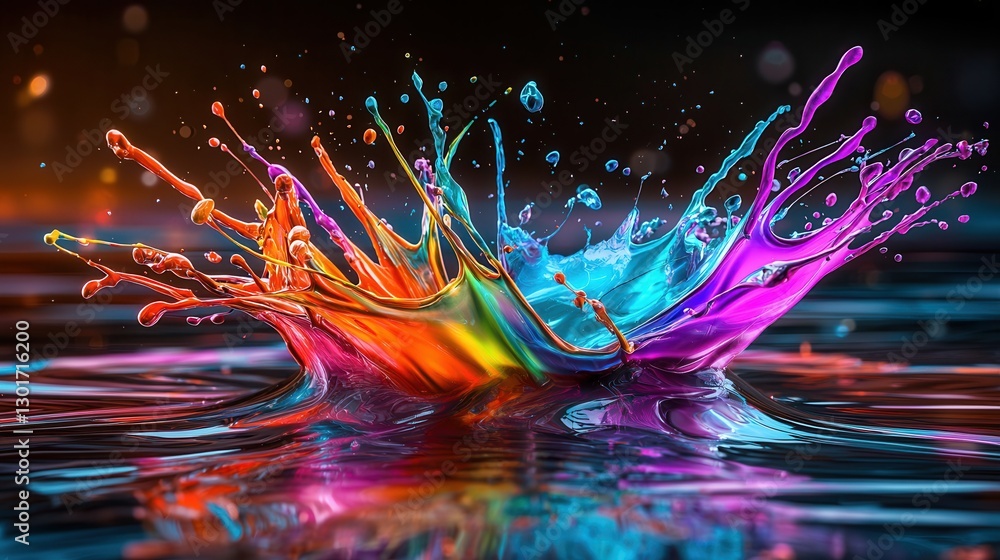 Poster vibrant dynamic splash of multicolored liquids in motion digital effect unique and creative abstract