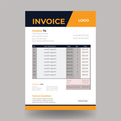 Invoice clean design template. Bill form business invoice accounting