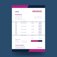 Invoice minimal and corporate design template. Bill form business invoice accounting