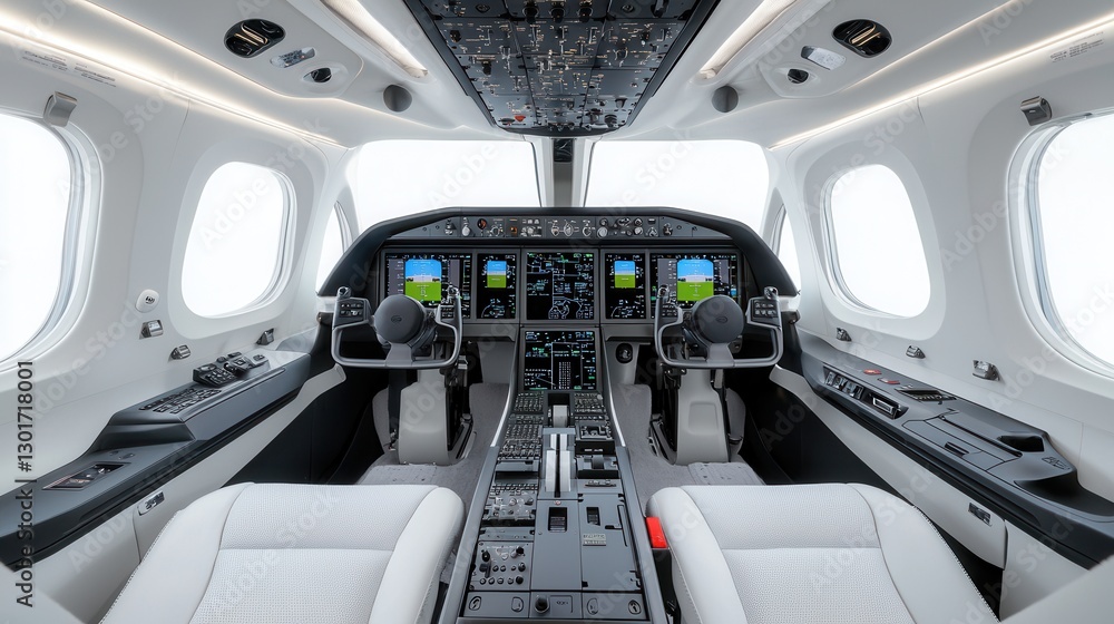 Aufkleber illuminated cockpit interior of a modern jetliner with advanced avionics navigation instruments and 