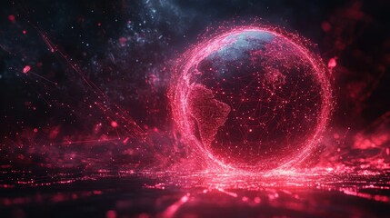 Obraz premium Digital earth sphere with glowing red network in a futuristic setting