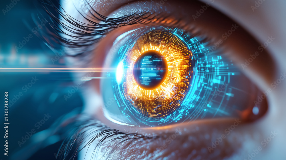 Aufkleber a close-up of a human eye showcases intricate patterns and glowing elements, symbolizing advanced te