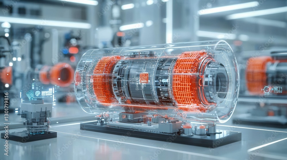 Aufkleber shot of a futuristic transparent laboratory experiment showcasing vibrant colorful electronic compon