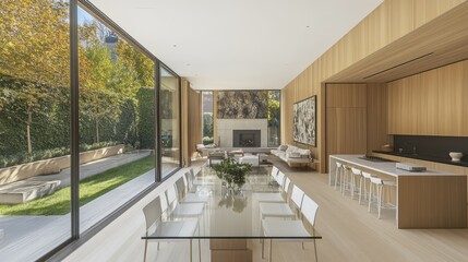 Modern House Dining Area with Garden View