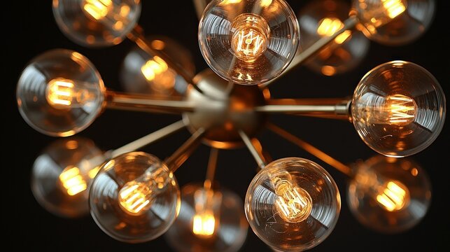 Modern chandelier with glowing bulbs against a dark background, ideal for interior design