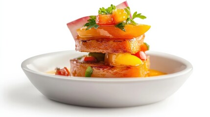 Culinary delight vibrant fruit stacks gourmet kitchen food photography bright and fresh top-down view artful presentation