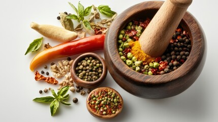 Creating flavors spice preparation kitchen food photography bright environment overhead view culinary art