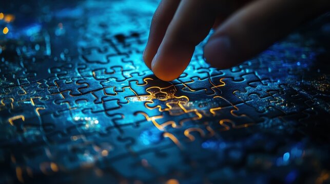 Hand placing final piece in glowing puzzle