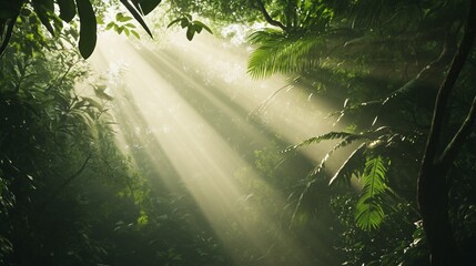 Immerse Yourself in the Breathtaking Beauty of a Tropical Jungle: Ultra-Detailed Nature Photography Featuring Cascading Light and Rich Greens in 8K Quality