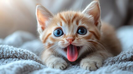 Fototapeta premium Playful kitten with tongue out / 舌を出してはしゃぐ子猫