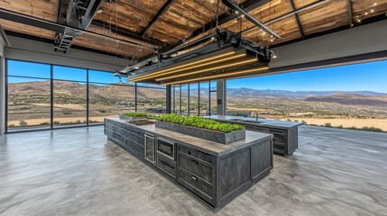 Fototapeta premium Modern Kitchen with Mountain View