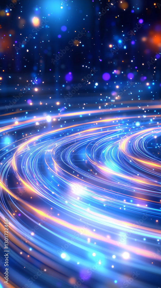 Poster vibrant swirls of light and color dance through a deep cosmic backdrop filled with sparkling particl