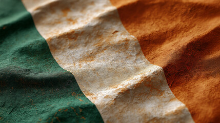 Fabric texture of a national flag of Ireland with faded colors
