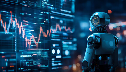 Robo trading RPA automation Robot Chart graphs diagram business financial data analytics.