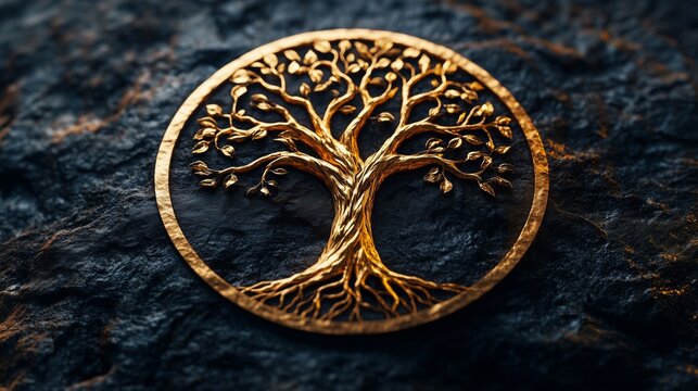 Tree symbol of life on black yggdrasil background