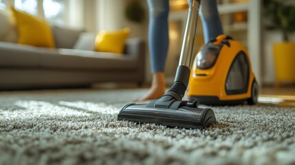 Women using carpet in living room to clean vacuum cleaners.