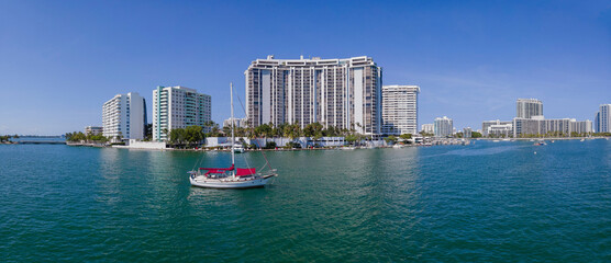 Modern buildings overlooking the Intracoastal Waterway in Miami Florida