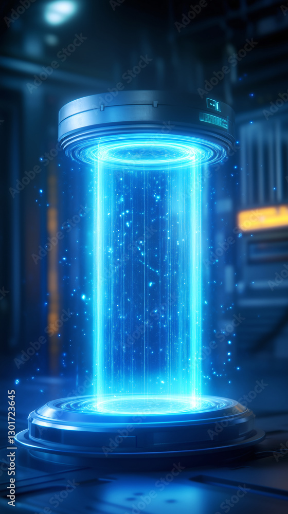 Aufkleber a luminous blue portal stands in the center of a high-tech environment, surrounded by intricate mach