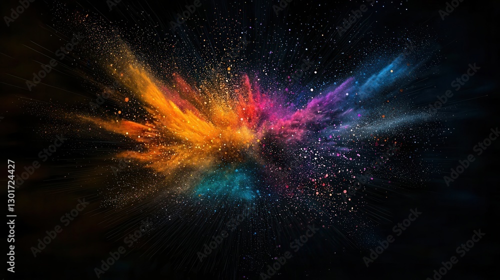 Poster powerful burst of vibrant dust like pigments exploding in a dynamic spectrum of mesmerizing colors c
