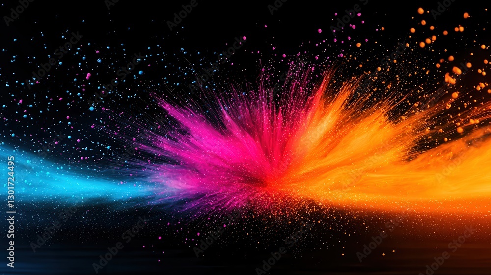 Poster powerful explosion of dust like pigments in a vibrant spectrum of colors abstract dynamic and mesmer