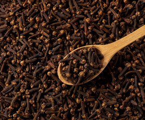 Close-up of cloves spice , view above. cloves spice background.