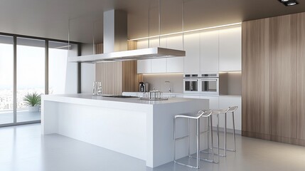 Stunning Modern Kitchen Interior Design with Mocha Mousse 2025 Color, Sleek White Cabinets, Integrated Stainless Steel Appliances, and a Chic Central Island, Perfect for Contemporary Homes