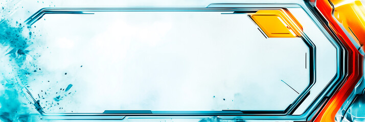 Futuristic hi-tech frame. watercolor textures, cyberpunk details. Soft pastel splashes modern glow edges banner poster invitation digital art project unique aesthetic background. Generative Ai content