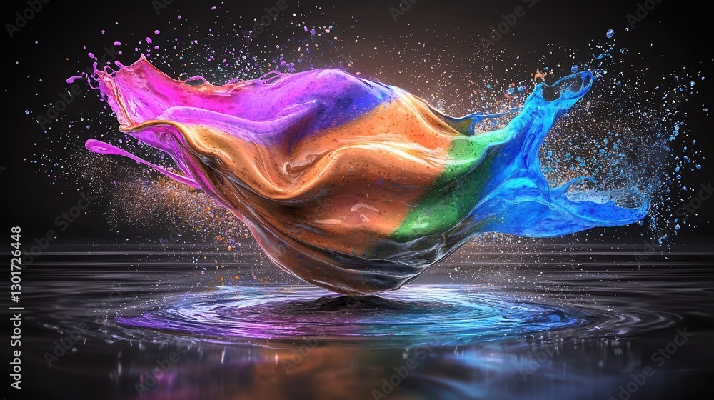 Poster multicolored paint splash digital art vibrant liquid motion experiment in stunning captivating abstr