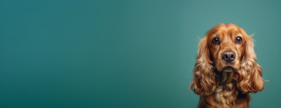 Cocker Spaniel dog on minimalistic colorful background with Copy Space. Perfect for banners, veterinary ads, pet food promotions, and minimalist designs.