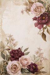 Elegant Dusty Rose & Burgundy Peonies Roses Floral Arrangement Vintage Design