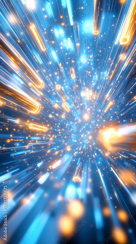 Poster captivating visual shows radiant light trails moving swiftly through a stunning cosmic environment f
